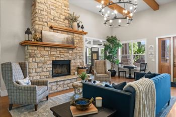Clubroom with fireplace